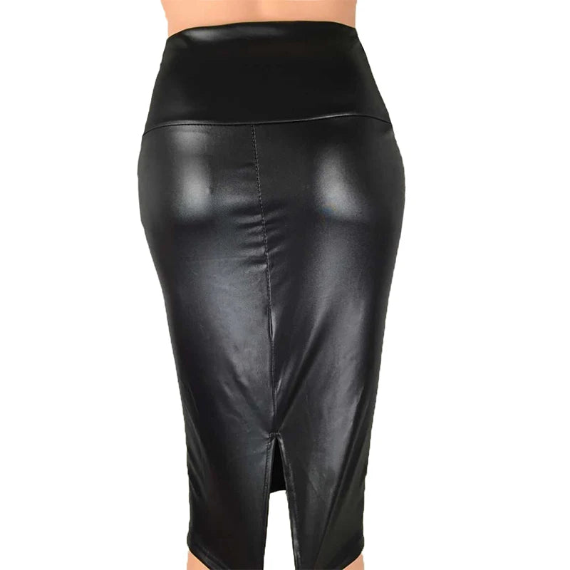 Kunstleder-Bleistiftrock mit Rückenschlitz – Sexy High-Waist Rock für Büro & Sommer